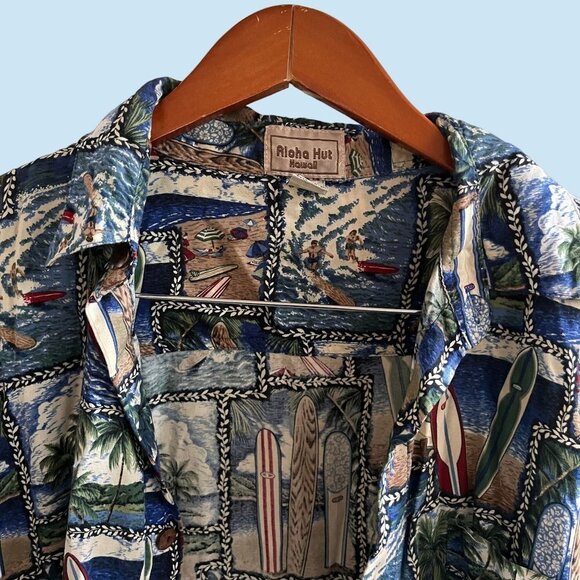 Aloha Hut Shirt Mens XL Hawiian Luau Beach Surfboard Summer Time All Over Print - Picture 3 of 9